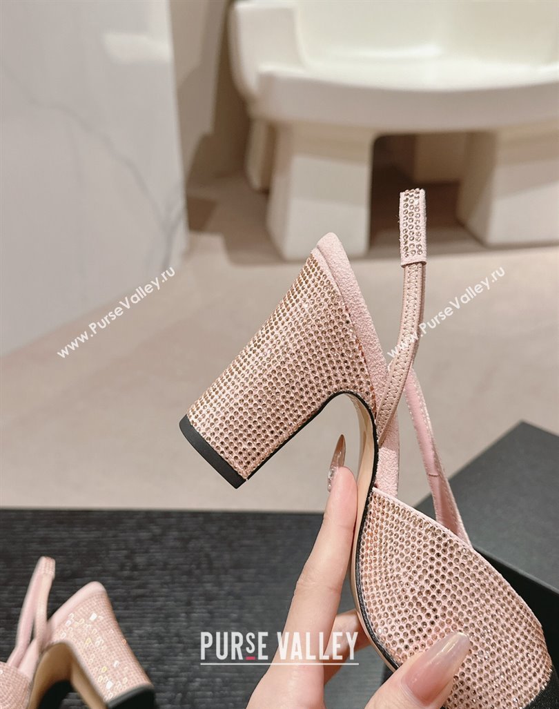 Chanel Strass Grosgrain Slingback Pumps 9cm G31318 Pink 2024 0816 (MD-240816032)