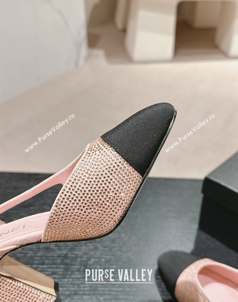 Chanel Strass Grosgrain Slingback Pumps 9cm G31318 Pink 2024 0816 (MD-240816032)