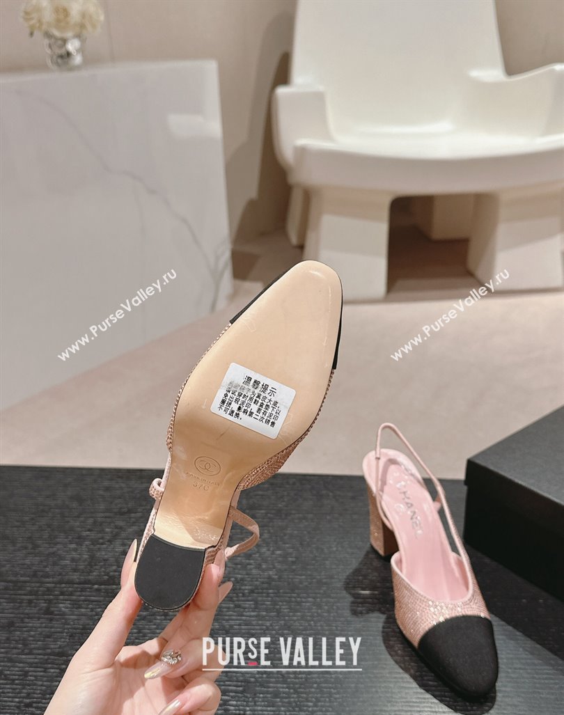 Chanel Strass Grosgrain Slingback Pumps 9cm G31318 Pink 2024 0816 (MD-240816032)