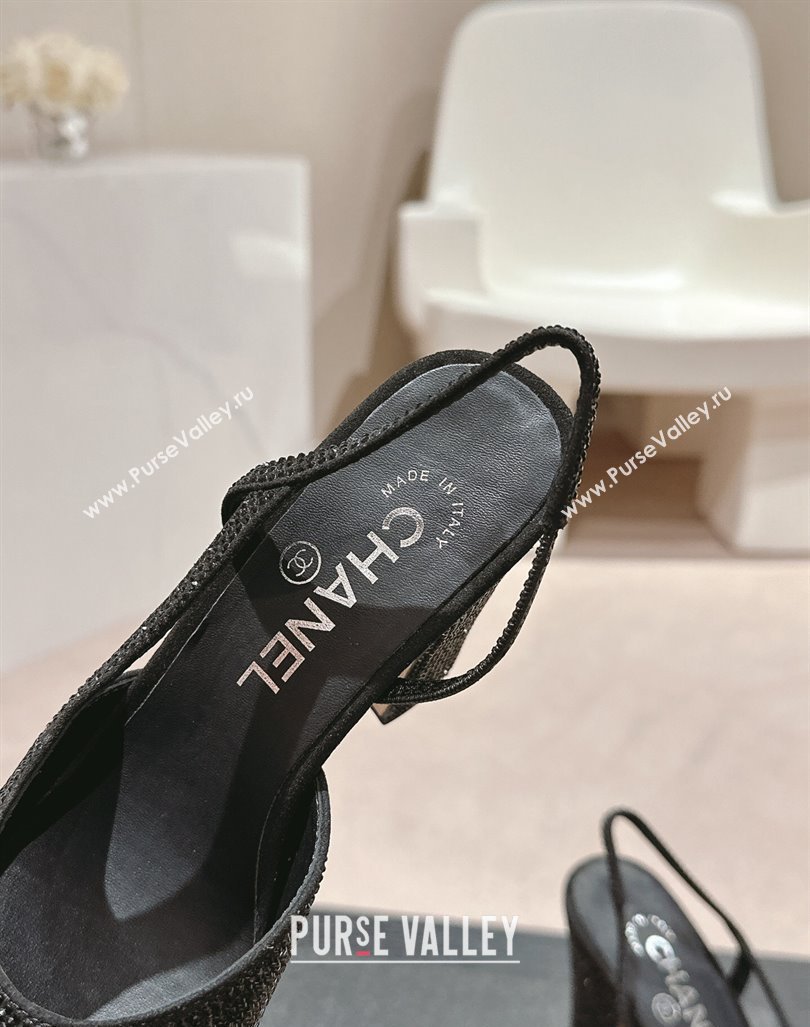 Chanel Strass Grosgrain Slingback Pumps 9cm G31318 Black 2024 0816 (MD-240816033)