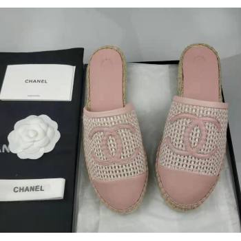 Chanel Woven Lambskin Espadrille Mules Flat Light Pink 2024 0816 (MD-240816012)