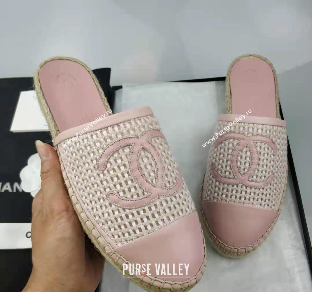 Chanel Woven Lambskin Espadrille Mules Flat Light Pink 2024 0816 (MD-240816012)