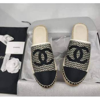 Chanel Woven Grosgrain Espadrille Mules Flat Black 2024 081613 (MD-240816014)