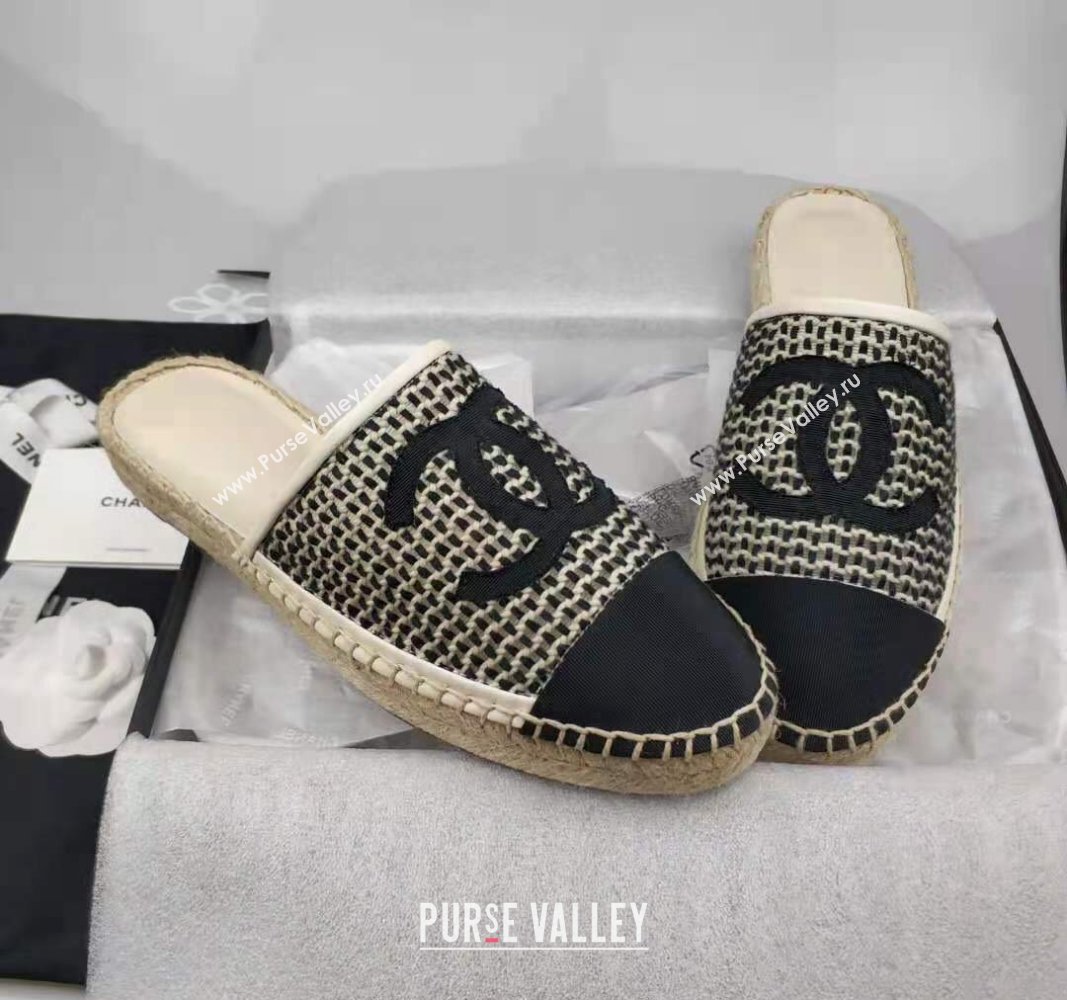 Chanel Woven Grosgrain Espadrille Mules Flat Black 2024 081613 (MD-240816014)