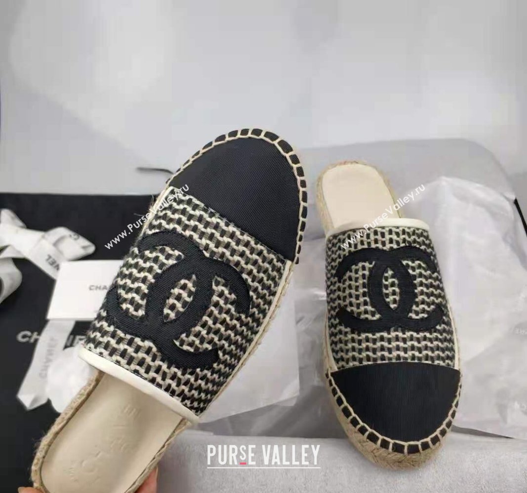 Chanel Woven Grosgrain Espadrille Mules Flat Black 2024 081613 (MD-240816014)