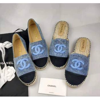 Chanel Denim Grosgrain Espadrilles Flat/Mules Blue 2024 0816 (MD-240816015)