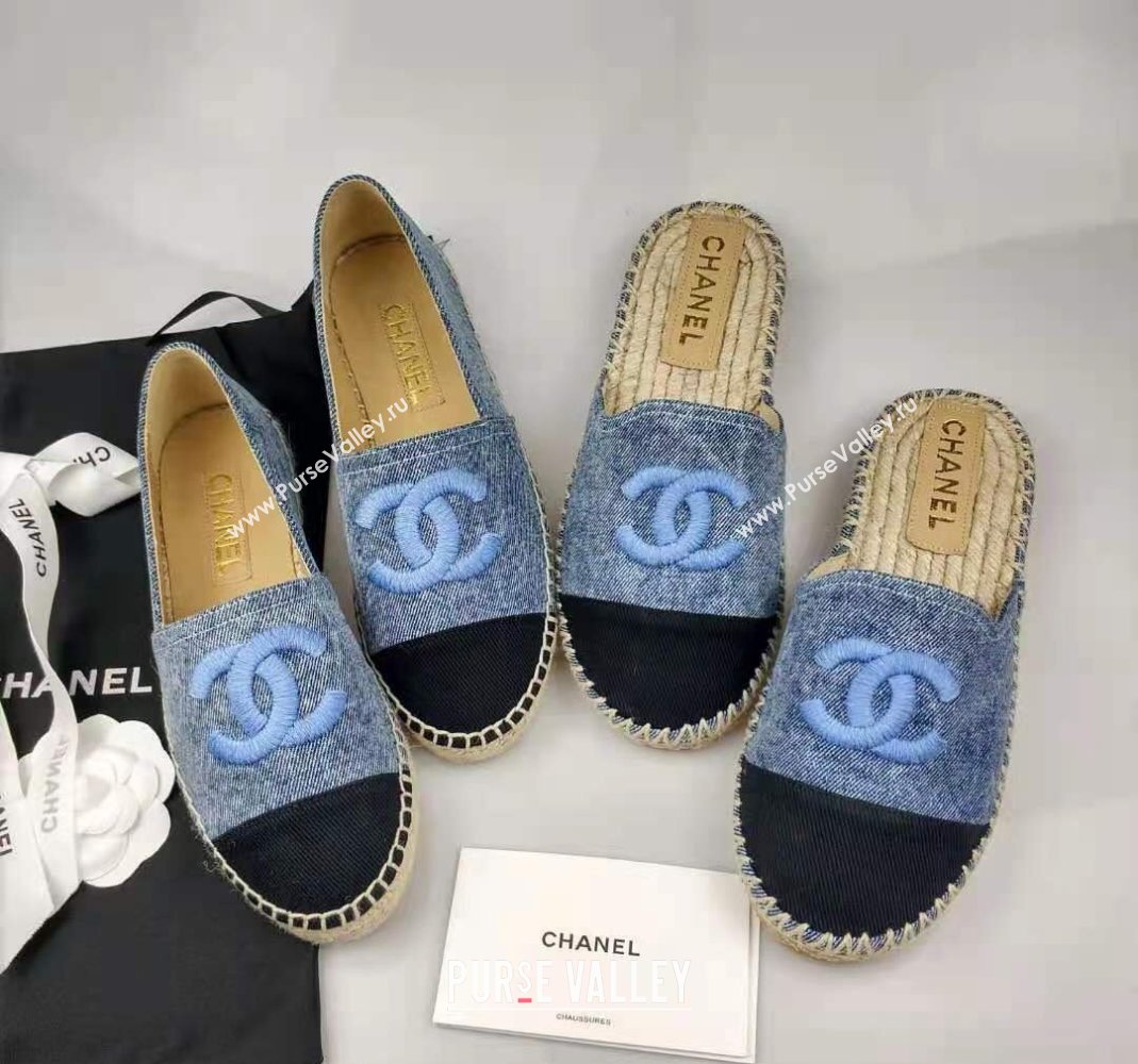 Chanel Denim Grosgrain Espadrilles Flat/Mules Blue 2024 0816 (MD-240816015)