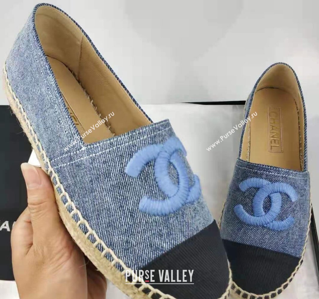 Chanel Denim Grosgrain Espadrilles Flat/Mules Blue 2024 0816 (MD-240816015)