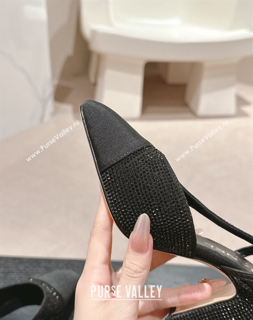 Chanel Strass Grosgrain Slingback Pumps 9cm G31318 Black 2024 0816 (MD-240816033)