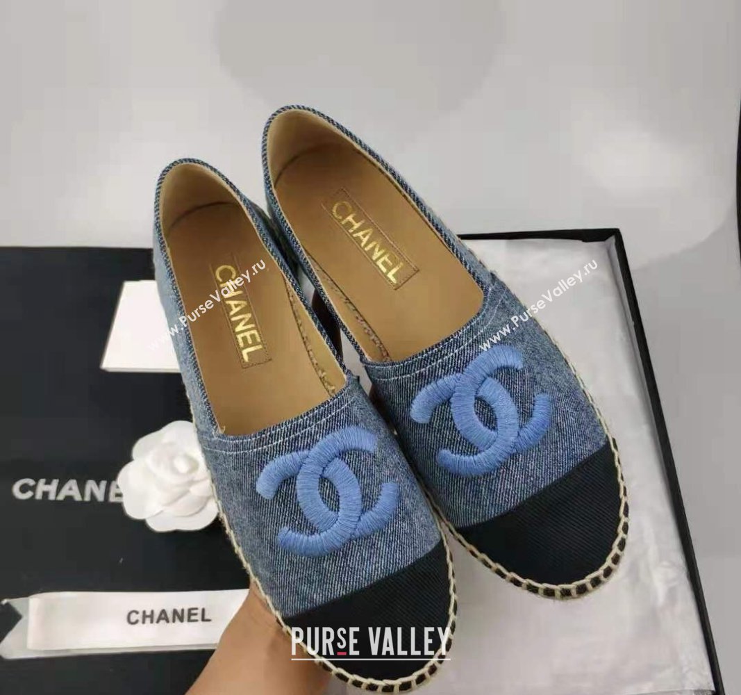 Chanel Denim Grosgrain Espadrilles Flat/Mules Blue 2024 0816 (MD-240816015)