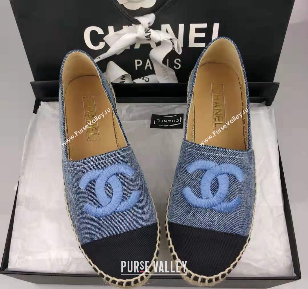 Chanel Denim Grosgrain Espadrilles Flat/Mules Blue 2024 0816 (MD-240816015)