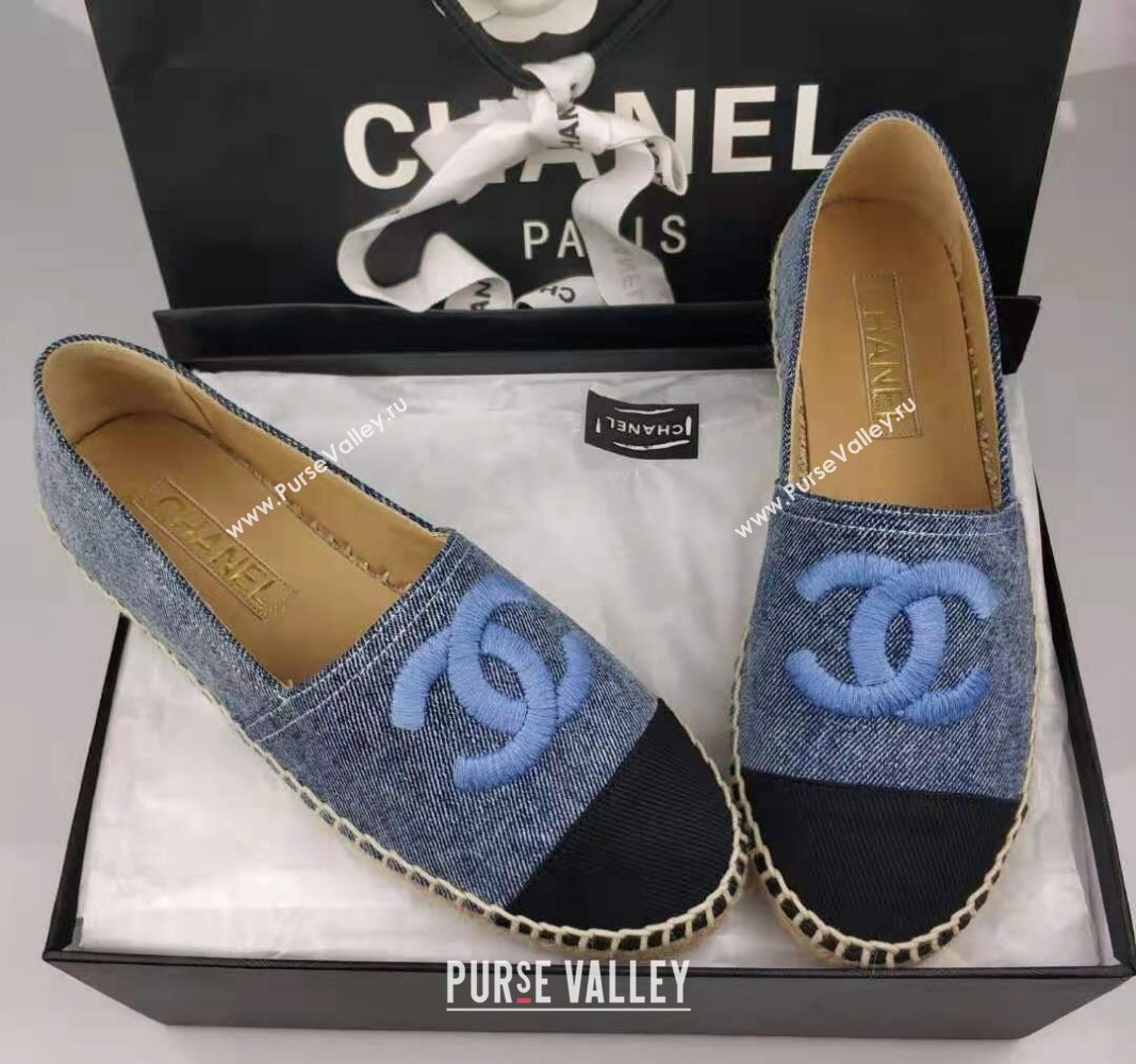 Chanel Denim Grosgrain Espadrilles Flat/Mules Blue 2024 0816 (MD-240816015)