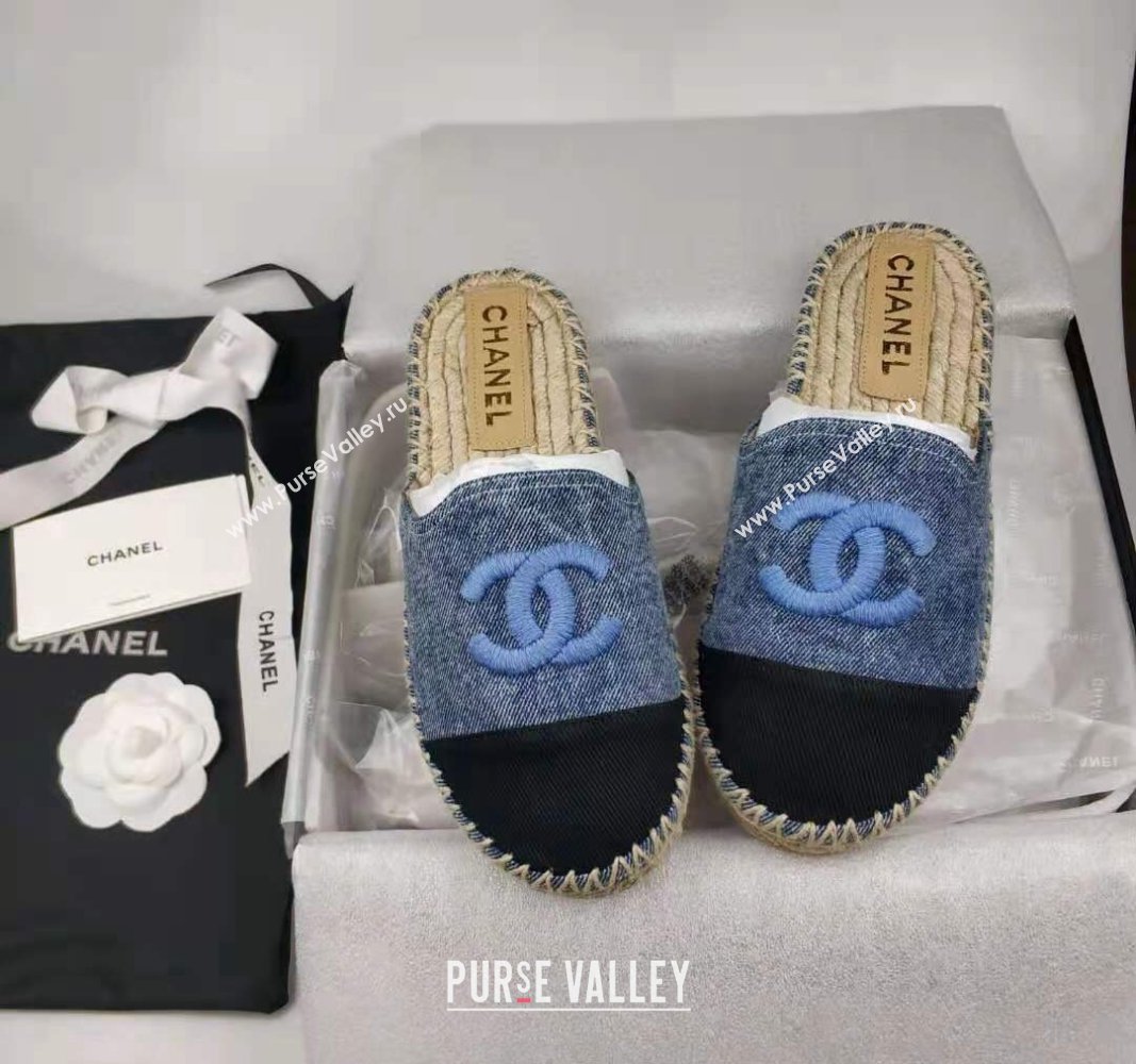 Chanel Denim Grosgrain Espadrilles Flat/Mules Blue 2024 0816 (MD-240816015)