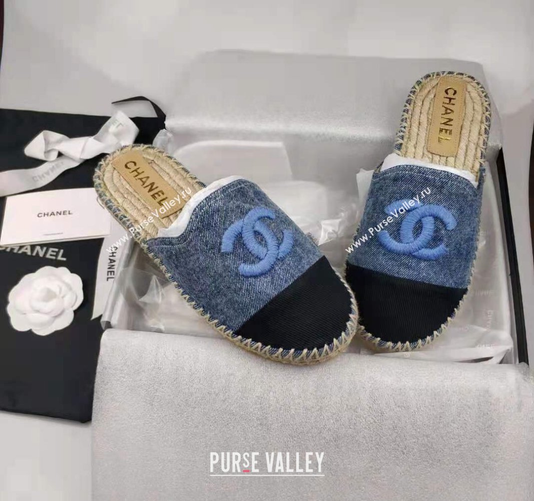 Chanel Denim Grosgrain Espadrilles Flat/Mules Blue 2024 0816 (MD-240816015)