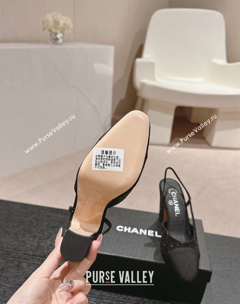 Chanel Strass Grosgrain Slingback Pumps 9cm G31318 Black 2024 0816 (MD-240816033)