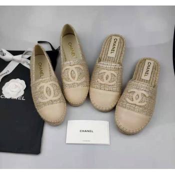 Chanel Tweed Lambskin Espadrilles Flat/Mules Beige 2024 081616 (MD-240816016)