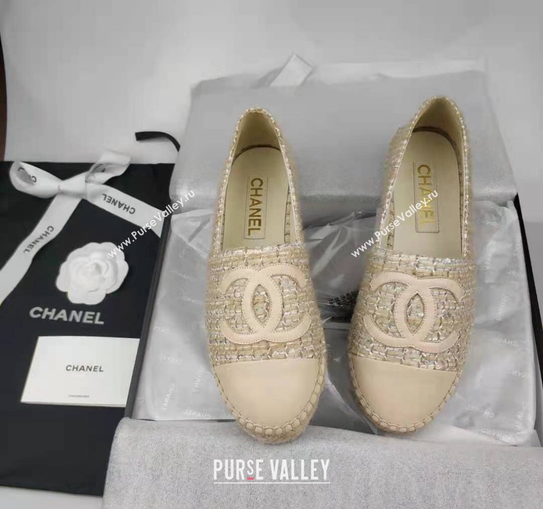 Chanel Tweed Lambskin Espadrilles Flat/Mules Beige 2024 081616 (MD-240816016)