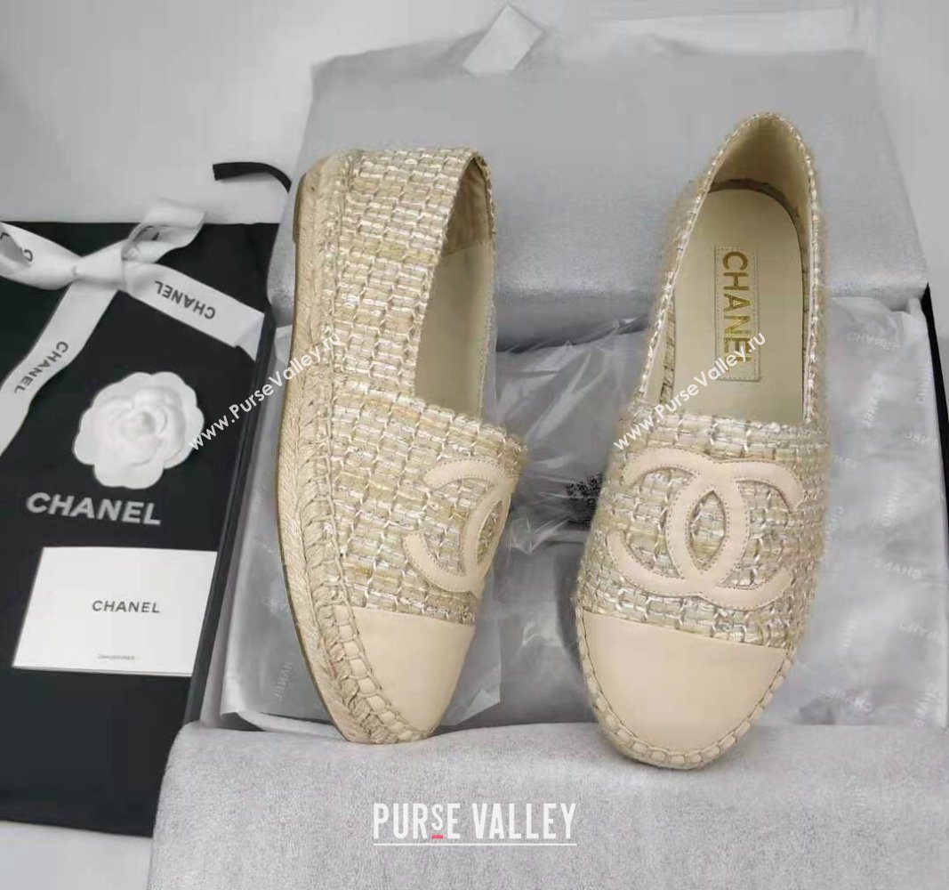 Chanel Tweed Lambskin Espadrilles Flat/Mules Beige 2024 081616 (MD-240816016)