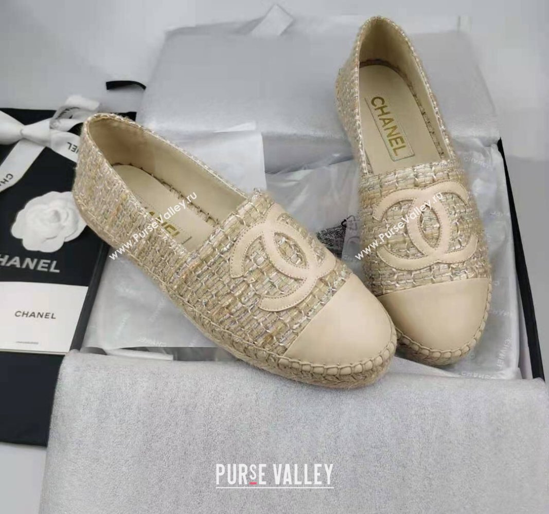 Chanel Tweed Lambskin Espadrilles Flat/Mules Beige 2024 081616 (MD-240816016)