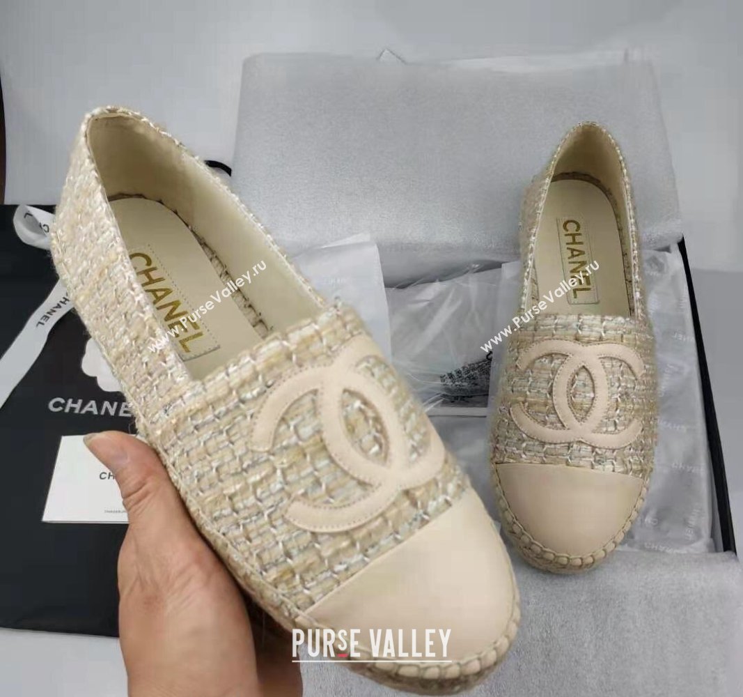 Chanel Tweed Lambskin Espadrilles Flat/Mules Beige 2024 081616 (MD-240816016)