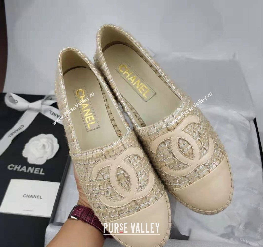 Chanel Tweed Lambskin Espadrilles Flat/Mules Beige 2024 081616 (MD-240816016)