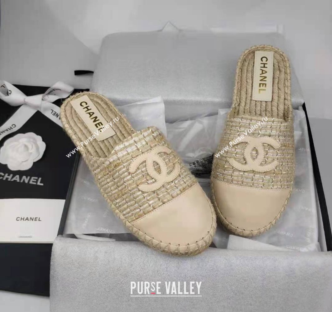 Chanel Tweed Lambskin Espadrilles Flat/Mules Beige 2024 081616 (MD-240816016)