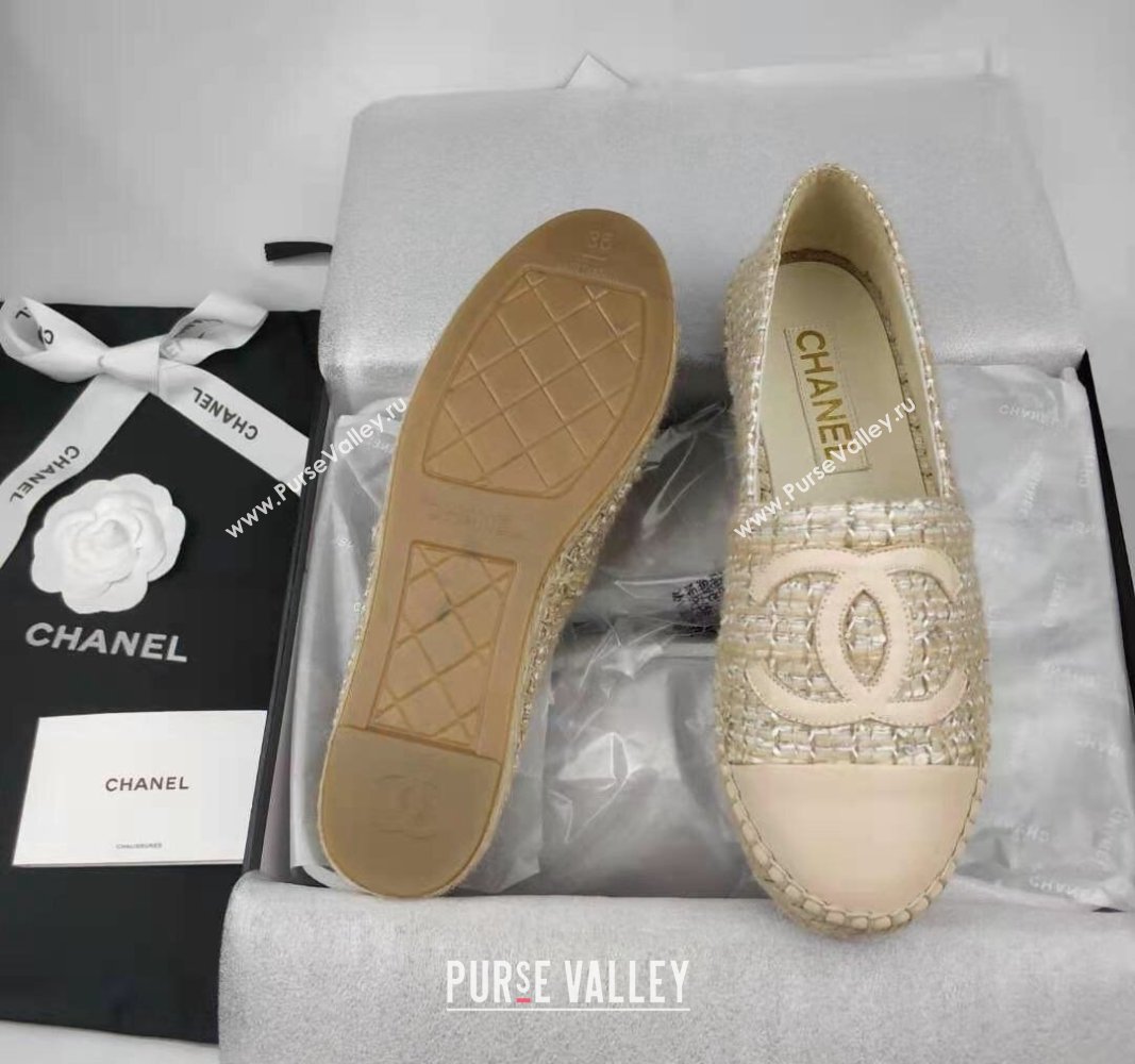 Chanel Tweed Lambskin Espadrilles Flat/Mules Beige 2024 081616 (MD-240816016)