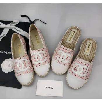 Chanel Tweed Lambskin Espadrilles Flat/Mules Pink/White 2024 081617 (MD-240816017)