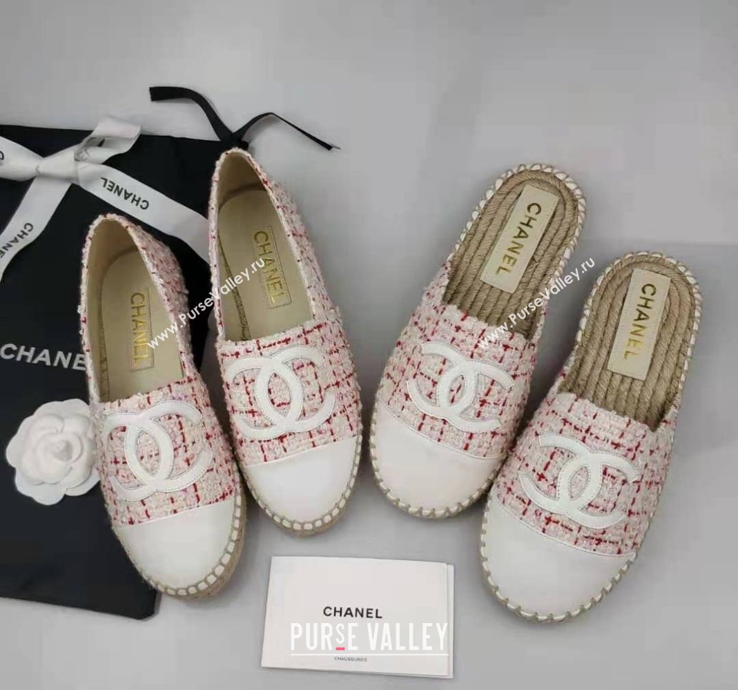 Chanel Tweed Lambskin Espadrilles Flat/Mules Pink/White 2024 081617 (MD-240816017)