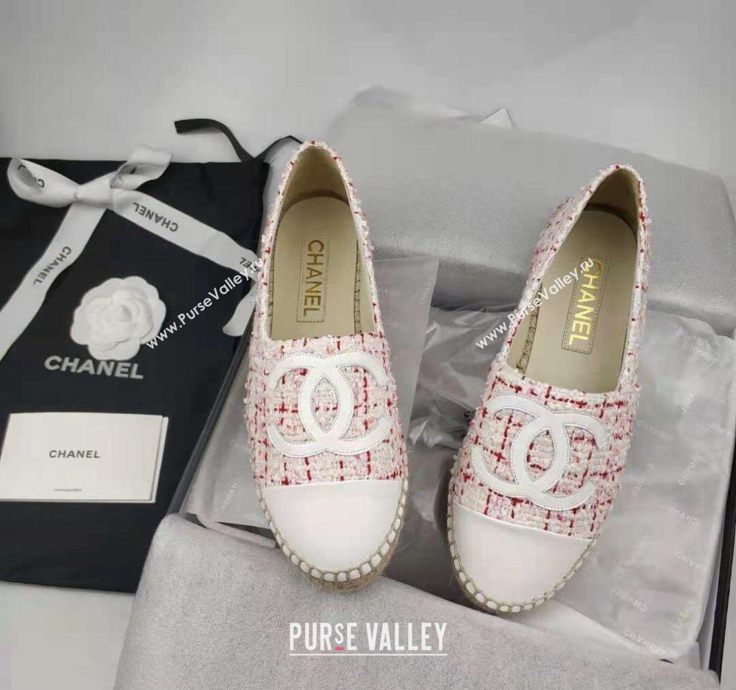 Chanel Tweed Lambskin Espadrilles Flat/Mules Pink/White 2024 081617 (MD-240816017)