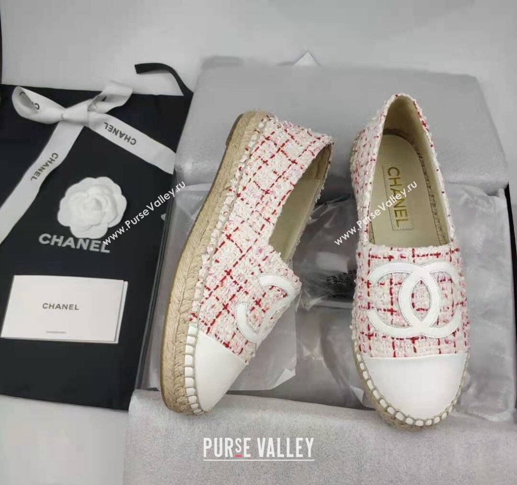 Chanel Tweed Lambskin Espadrilles Flat/Mules Pink/White 2024 081617 (MD-240816017)