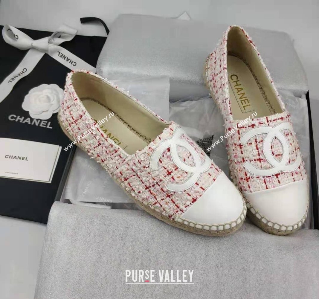 Chanel Tweed Lambskin Espadrilles Flat/Mules Pink/White 2024 081617 (MD-240816017)