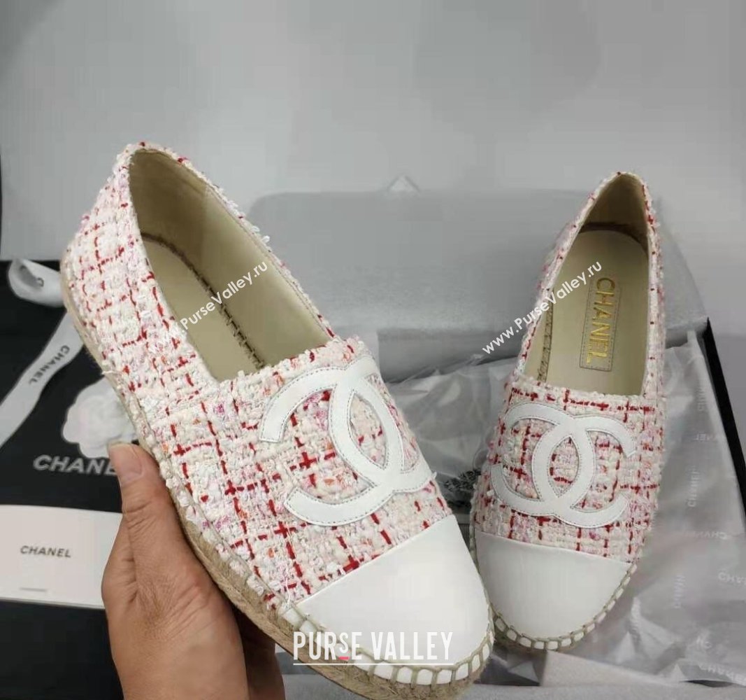 Chanel Tweed Lambskin Espadrilles Flat/Mules Pink/White 2024 081617 (MD-240816017)