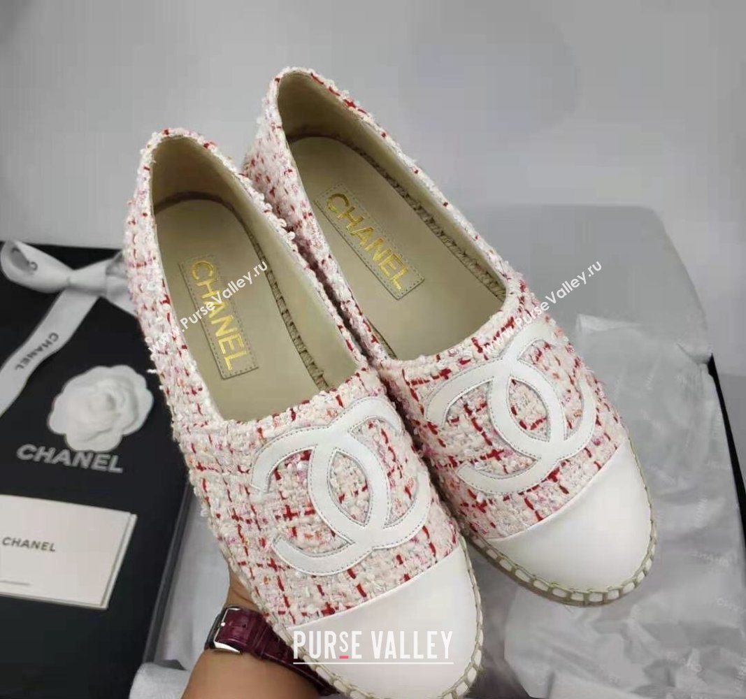 Chanel Tweed Lambskin Espadrilles Flat/Mules Pink/White 2024 081617 (MD-240816017)