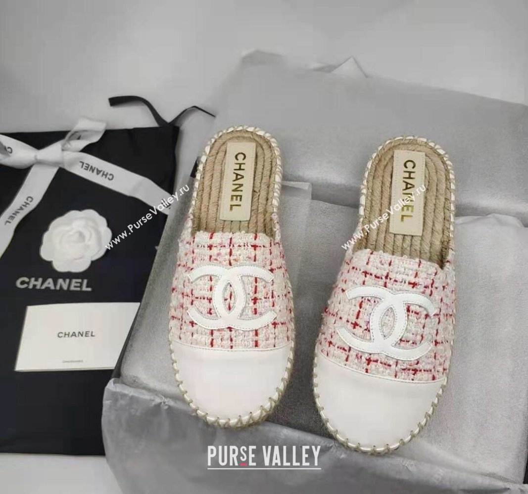 Chanel Tweed Lambskin Espadrilles Flat/Mules Pink/White 2024 081617 (MD-240816017)