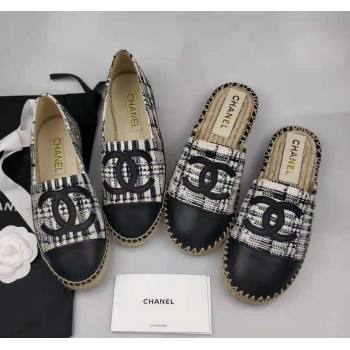 Chanel Tweed Lambskin Espadrilles Flat/Mules Black 2024 0816 (MD-240816019)