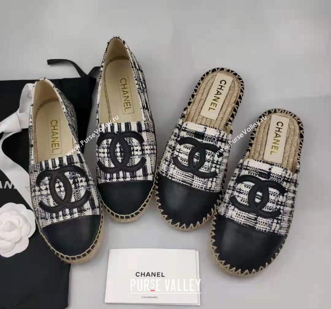 Chanel Tweed Lambskin Espadrilles Flat/Mules Black 2024 0816 (MD-240816019)