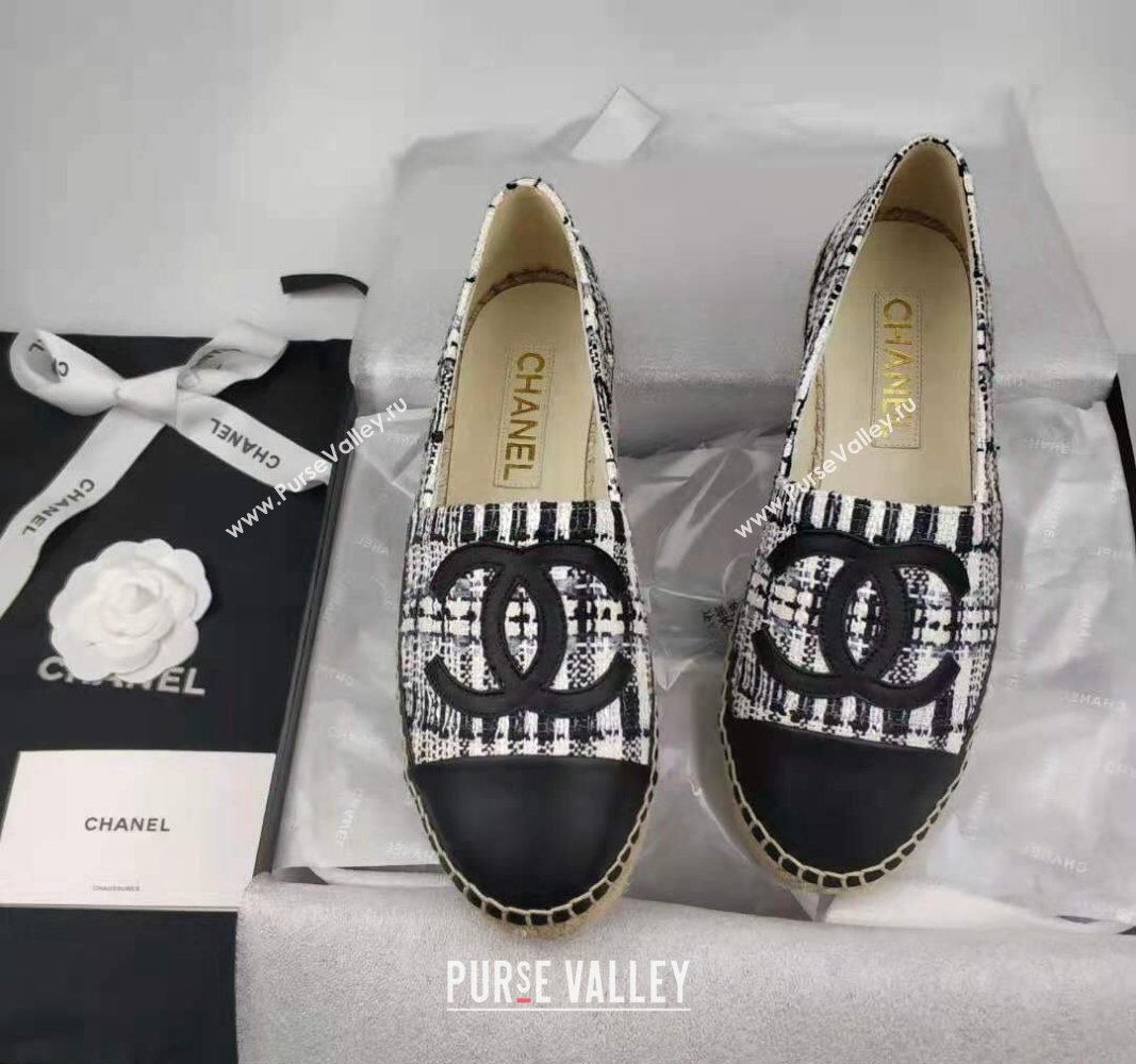 Chanel Tweed Lambskin Espadrilles Flat/Mules Black 2024 0816 (MD-240816019)