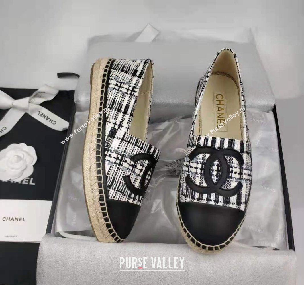 Chanel Tweed Lambskin Espadrilles Flat/Mules Black 2024 0816 (MD-240816019)