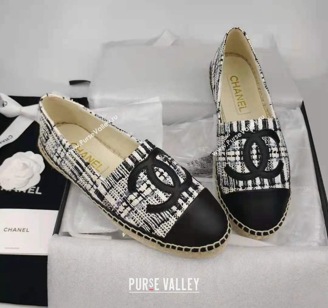 Chanel Tweed Lambskin Espadrilles Flat/Mules Black 2024 0816 (MD-240816019)