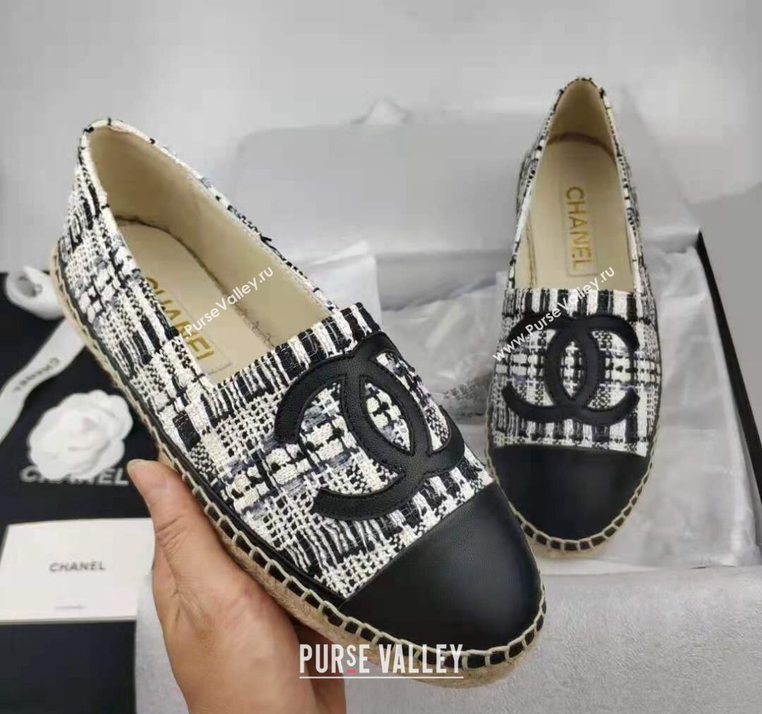 Chanel Tweed Lambskin Espadrilles Flat/Mules Black 2024 0816 (MD-240816019)