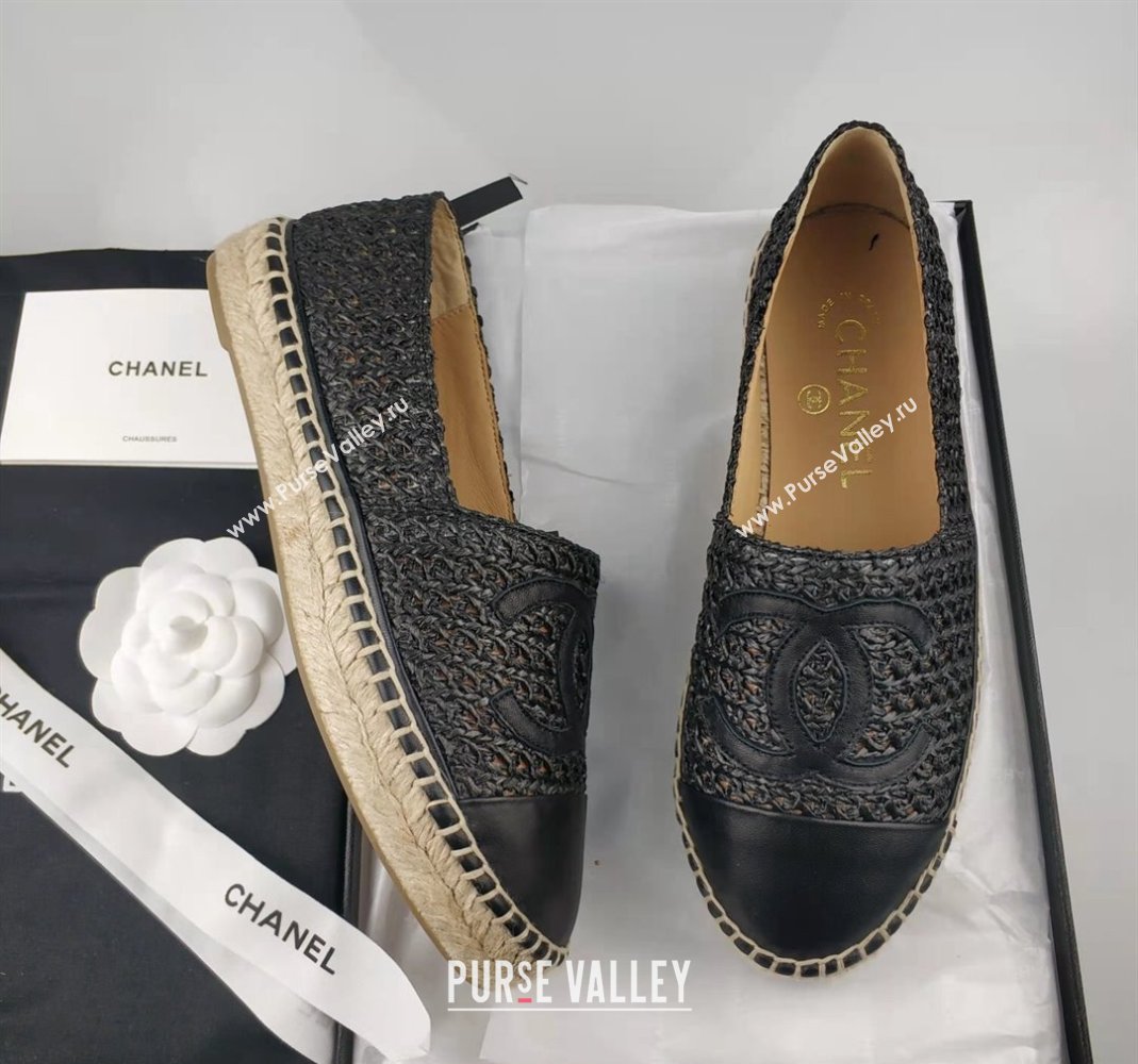 Chanel Straw-Like Lambskin Espadrilles Flat Black 2024 0816 (MD-240816023)