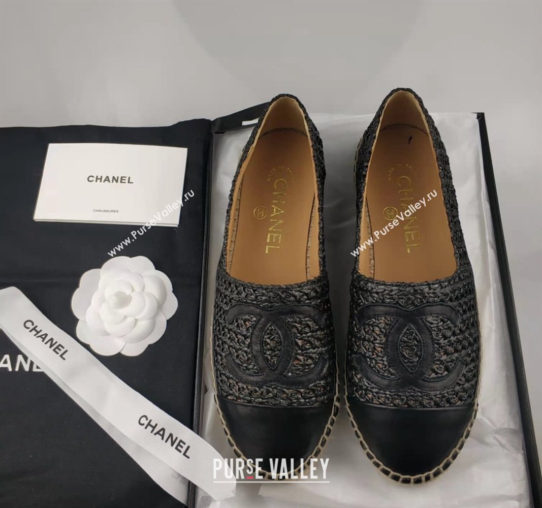 Chanel Straw-Like Lambskin Espadrilles Flat Black 2024 0816 (MD-240816023)