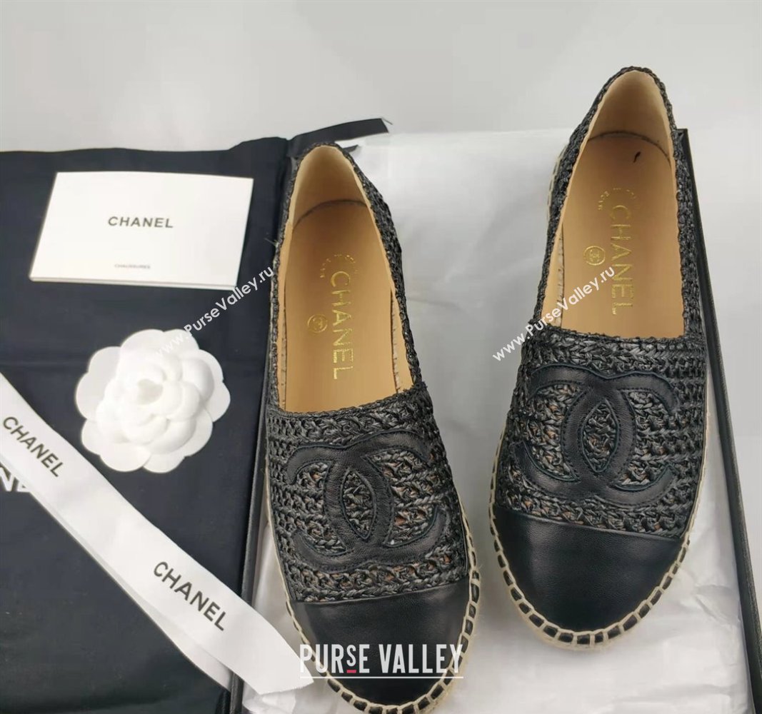 Chanel Straw-Like Lambskin Espadrilles Flat Black 2024 0816 (MD-240816023)