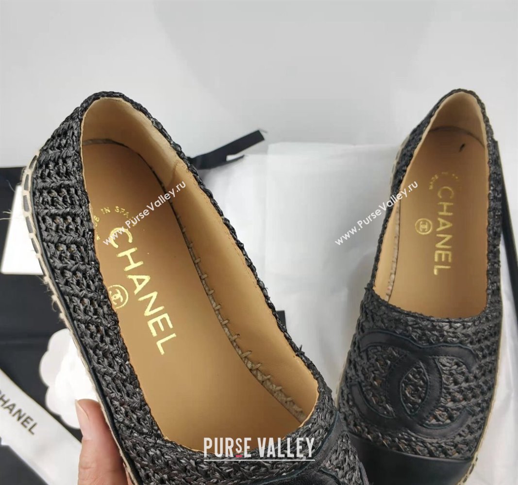 Chanel Straw-Like Lambskin Espadrilles Flat Black 2024 0816 (MD-240816023)