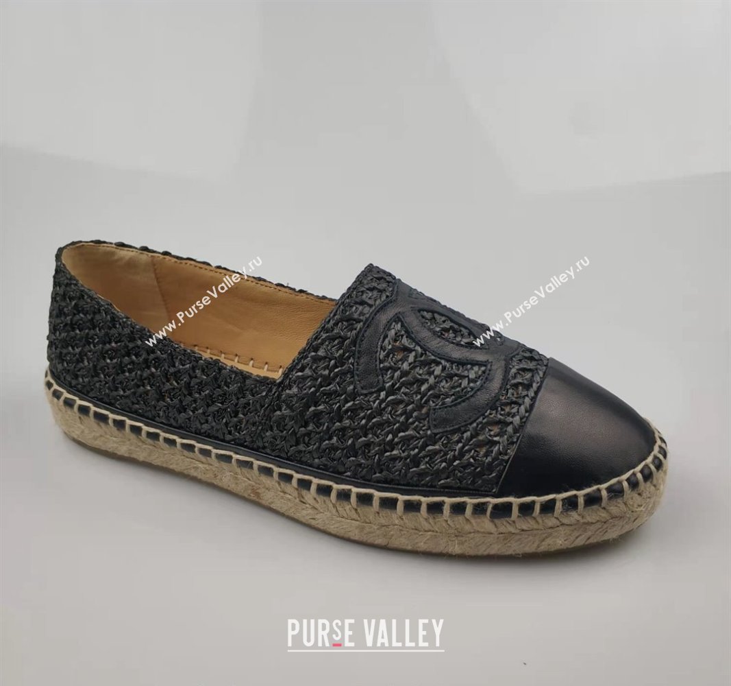 Chanel Straw-Like Lambskin Espadrilles Flat Black 2024 0816 (MD-240816023)