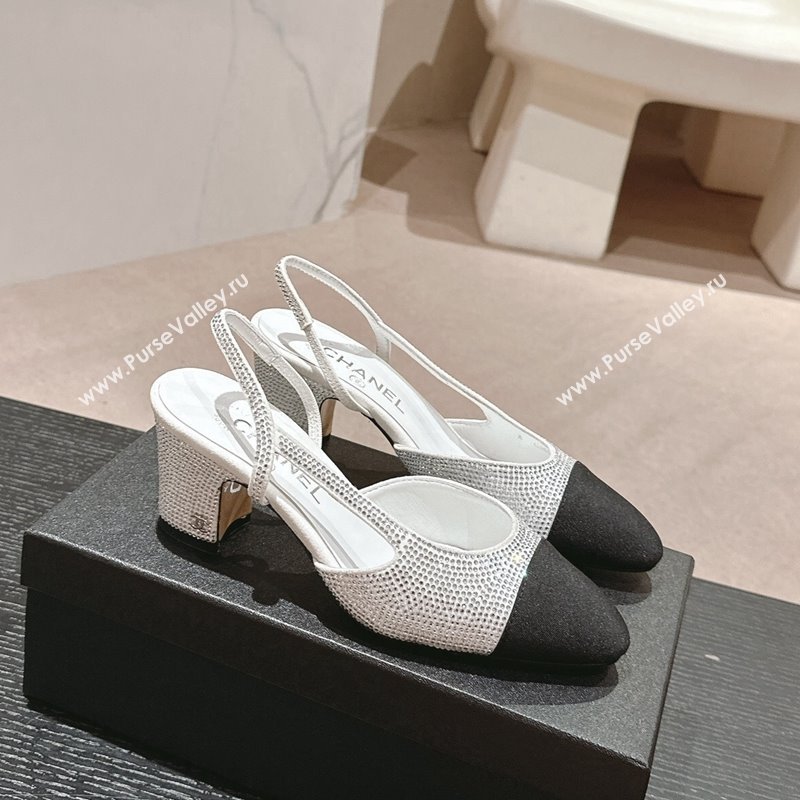 Chanel Strass Grosgrain Slingback Pumps 6.5cm G31318 White 2024 0816 (MD-240816035)