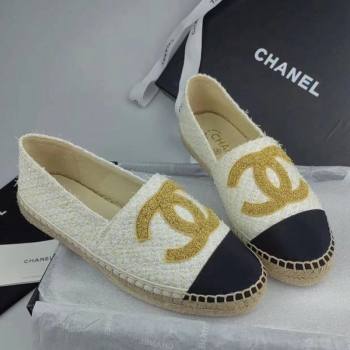 Chanel Tweed Grosgrain Espadrilles Flat White 2024 081626 (MD-240816027)