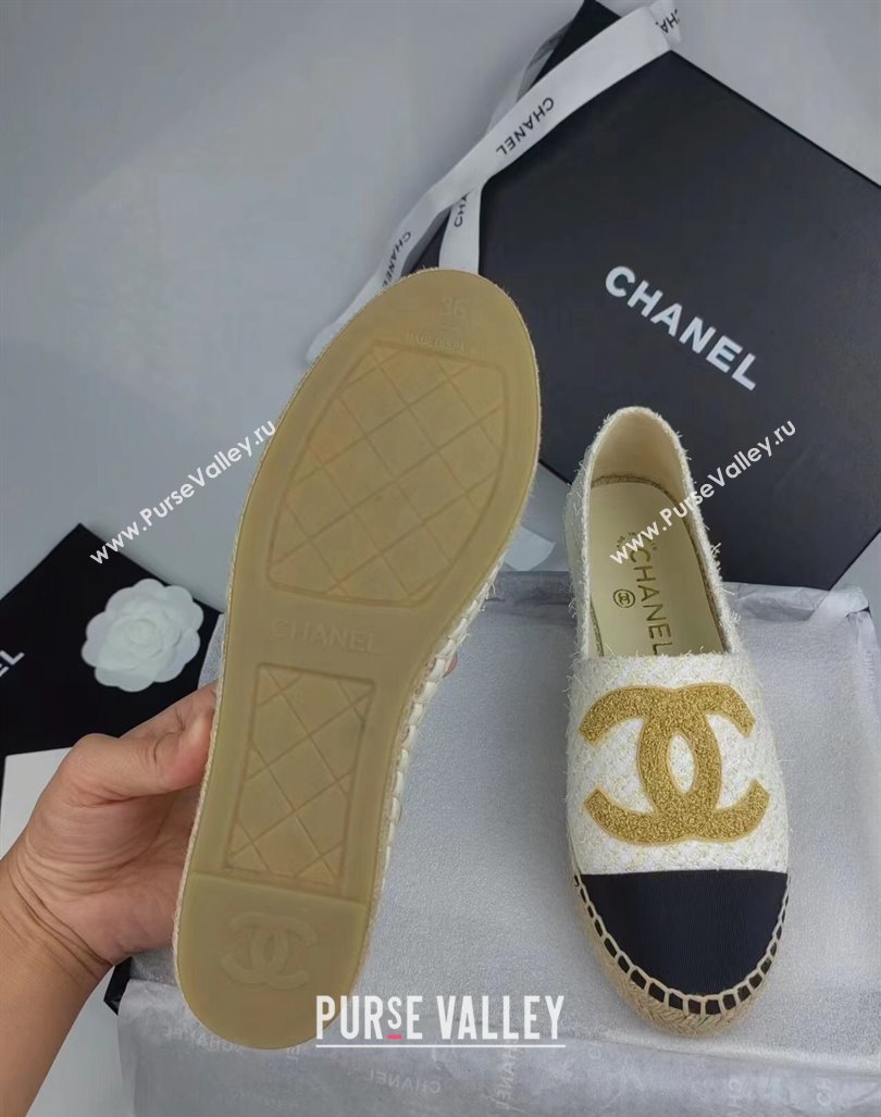 Chanel Tweed Grosgrain Espadrilles Flat White 2024 081626 (MD-240816027)