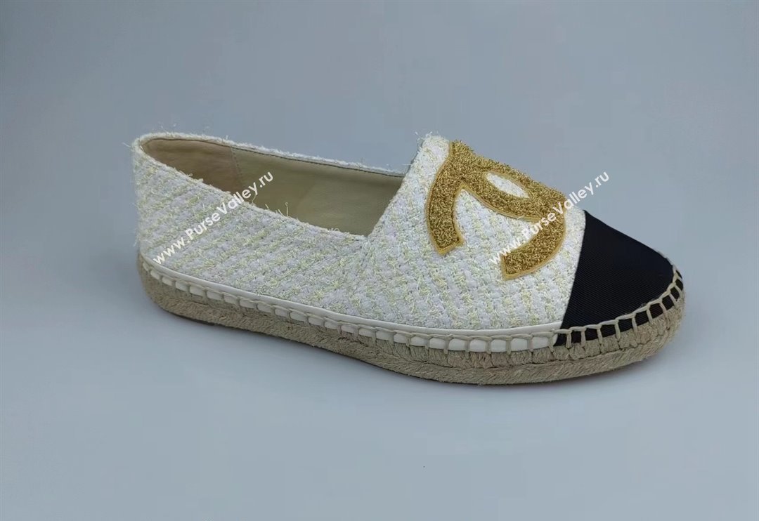 Chanel Tweed Grosgrain Espadrilles Flat White 2024 081626 (MD-240816027)